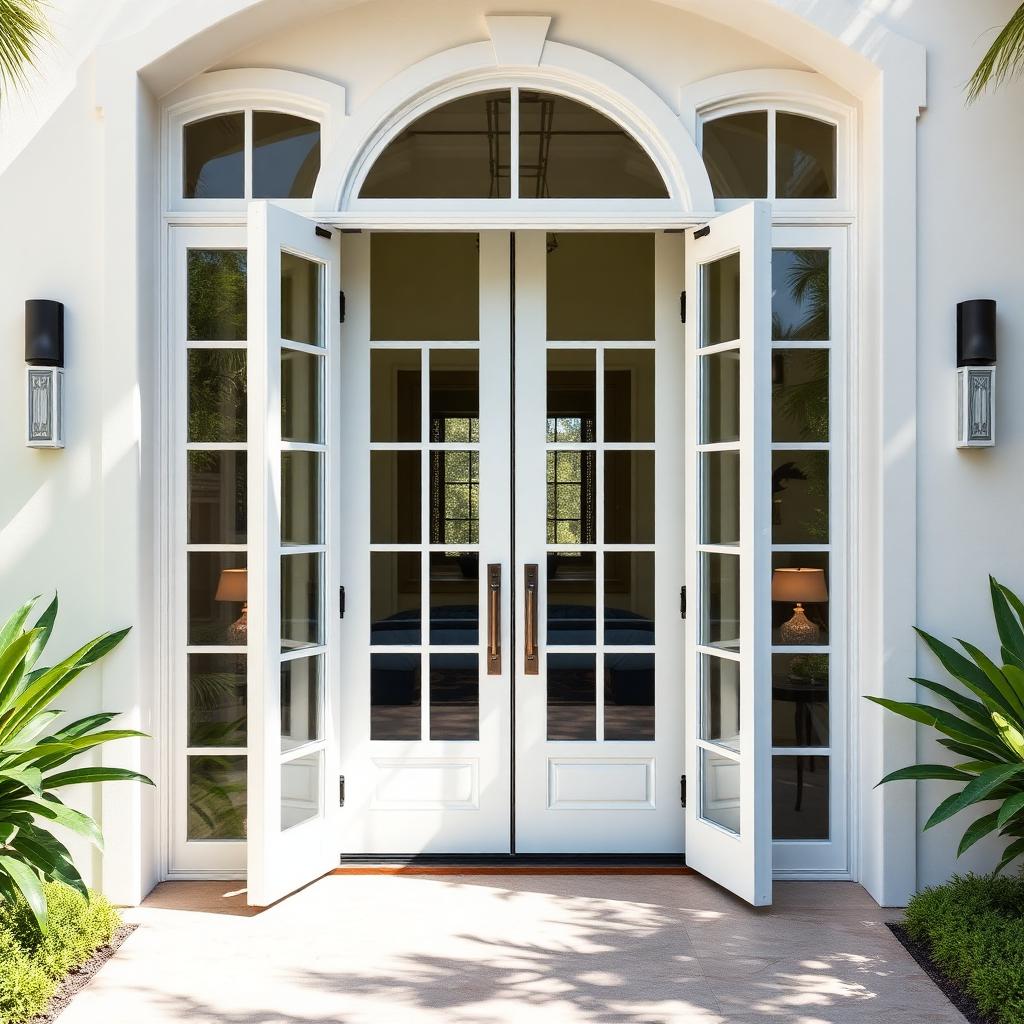 Puertas francesas dobles blancas de impacto